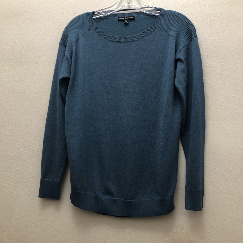 Cable & Gauge Long Sleeve Crew Neck Rayon/Polyester Knit Sweater W Size SP Blue - Picture 9 of 9